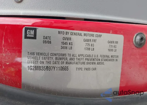 2007 Pontiac Solstice from USA, damaged, VIN 1G2MB35B97Y110665